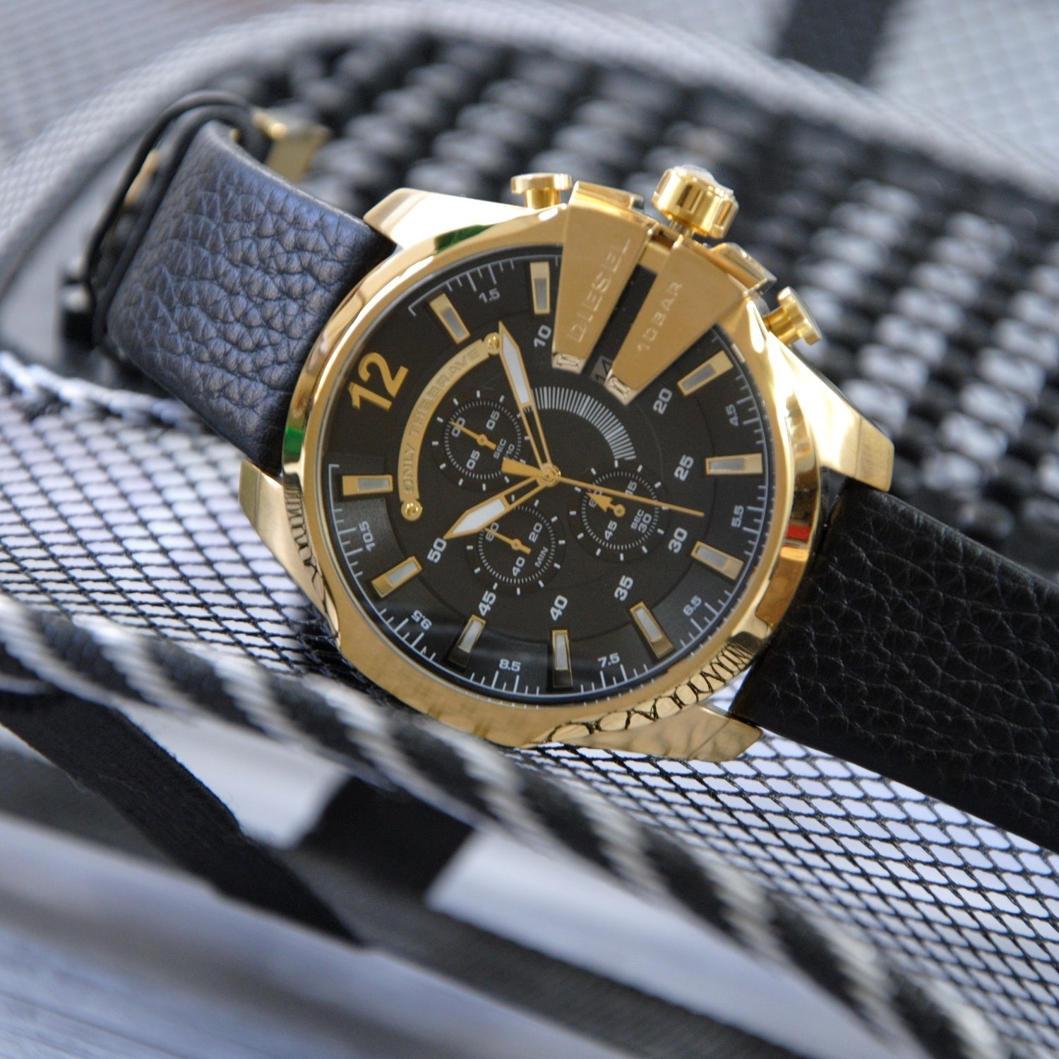 Diesel DZ4344 Mega Chief Chronograph Men's Watch – Black Dial & Black Leather Strap