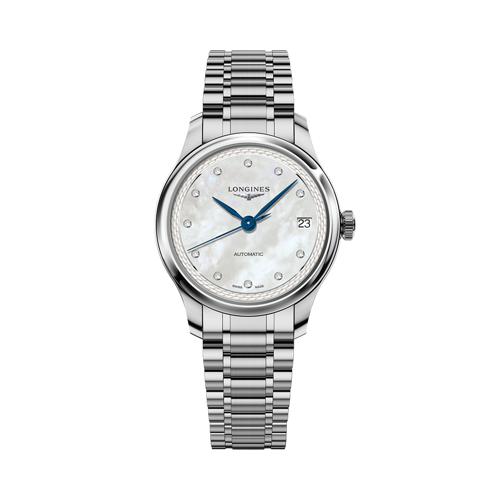 longines Master 34mm - White, Mother-of-Pearl, Diamond-Set on Bracelet