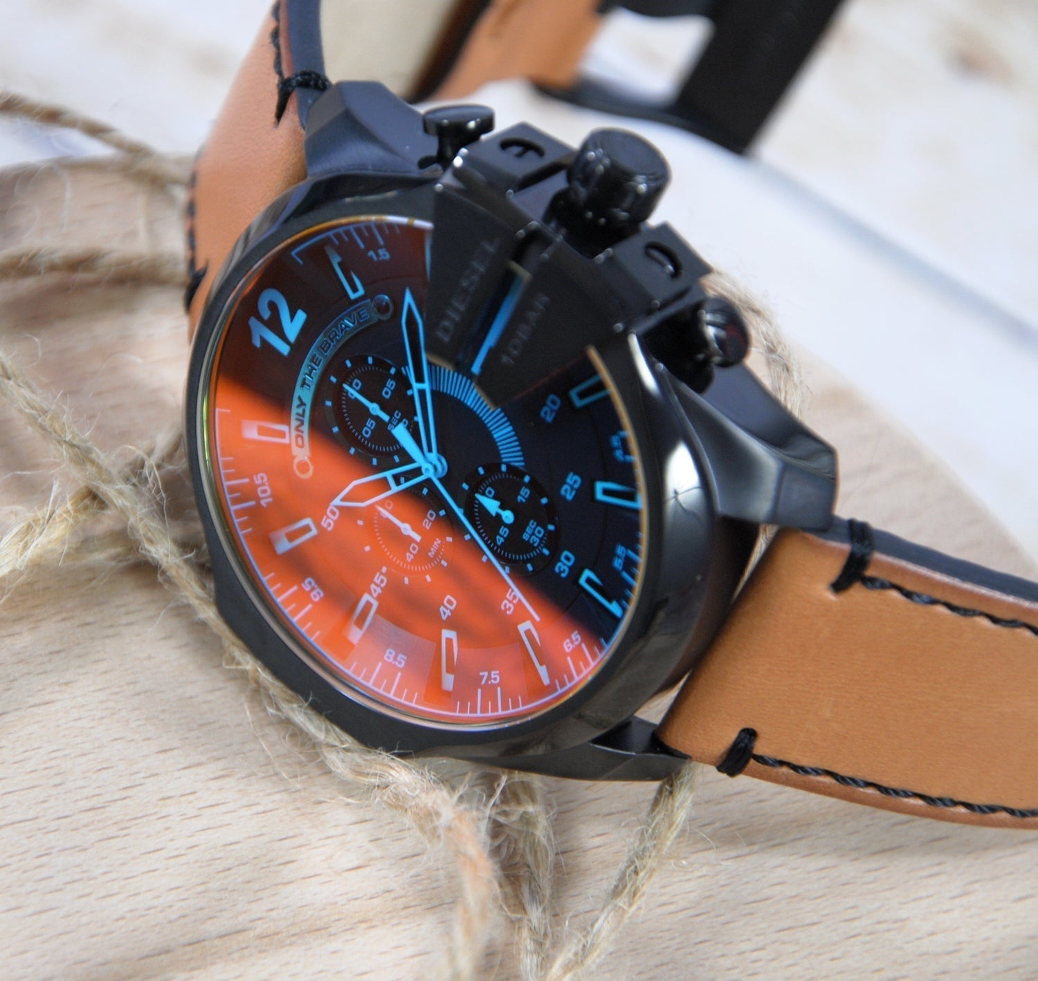 Diesel DZ4476 Mega Chief Chronograph Men's Watch – Black Dial & Brown Leather Strap