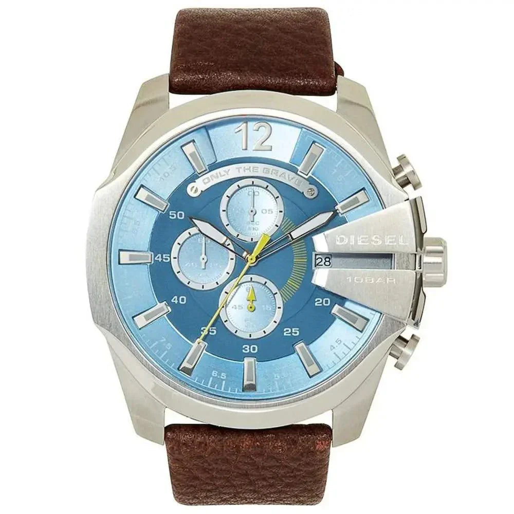 Diesel DZ4281 Mega Chief Chronograph Men's Watch – Blue Dial & Brown Leather Strap