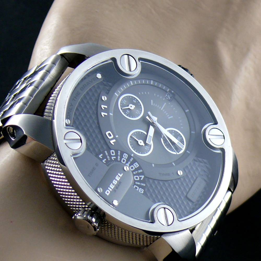 Diesel DZ7259 Little Daddy Chronograph Men's Watch – Black Dial & Silver Stainless Steel Strap